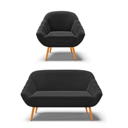 Kit 01 Namoradeira 02 Lugares e 01 Poltrona Giovana Suede Preto Pés Palito Castanho - D'Rossi