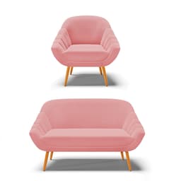 Kit 01 Namoradeira 02 Lugares e 01 Poltrona Giovana Suede Rosê Pés Palito Castanho - D'Rossi