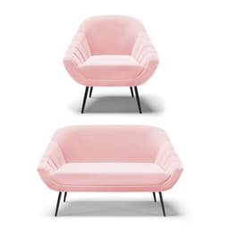 Kit 01 Namoradeira 02 Lugares e 01 Poltrona Giovana Suede Rosa Bebê Pés Palito de Ferro - D'Rossi
