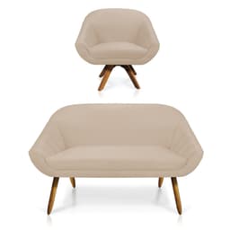 Kit 01 Namoradeira 02 Lugares e 01 Poltrona Giratória Giovana Suede Base Madeira MM30 - D'Rossi