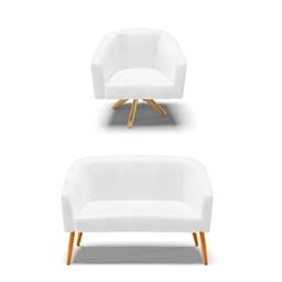 Kit 01 Namoradeira 02 Lugares e 01 Poltrona Giratória Stella Corano Branco Base Madeira MA30 - D'Rossi