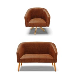 Kit 01 Namoradeira 02 Lugares e 01 Poltrona Giratória Stella Corano Nozes Base Madeira MA30 - D'Rossi