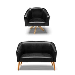 Kit 01 Namoradeira 02 Lugares e 01 Poltrona Giratória Stella Corano Preto Base Madeira MA30 - D'Rossi