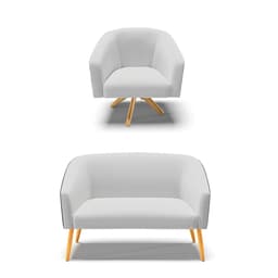 Kit 01 Namoradeira 02 Lugares e 01 Poltrona Giratória Stella Corano Preto com Linho Cinza A05 Base Madeira MA30 - D'Rossi