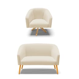 Kit 01 Namoradeira 02 Lugares e 01 Poltrona Giratória Stella Linho Base Madeira MA30 - D'Rossi