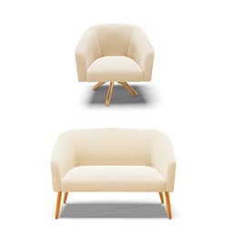 Kit 01 Namoradeira 02 Lugares e 01 Poltrona Giratória Stella Suede Base Madeira MA30 - D'Rossi