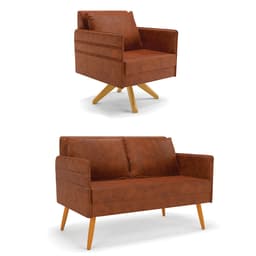 Kit 01 Namoradeira 02 Lugares e 01 Poltrona Mari Corano Nozes Base de Madeira MA30 - D'Rossi