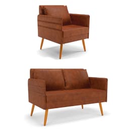 Kit 01 Namoradeira 02 Lugares e 01 Poltrona Mari Corano Pés Palito Castanho - D'Rossi