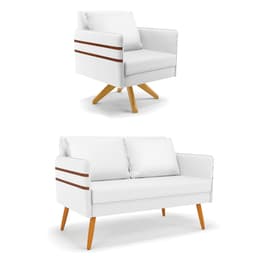 Kit 01 Namoradeira 02 Lugares e 01 Poltrona Mari Corino Branco Base de Madeira MA30 - D'Rossi