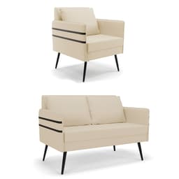 Kit 01 Namoradeira 02 Lugares e 01 Poltrona Mari Linho Bege A19 Pés Palito de Ferro D03 - D'Rossi