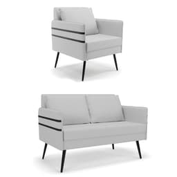 Kit 01 Namoradeira 02 Lugares e 01 Poltrona Mari Linho Cinza A05 Pés Palito de Ferro D03 - D'Rossi