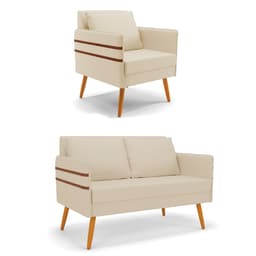 Kit 01 Namoradeira 02 Lugares e 01 Poltrona Mari Linho Pés Palito Castanho - D'Rossi