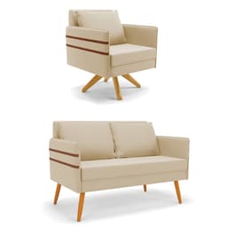 Kit 01 Namoradeira 02 Lugares e 01 Poltrona Mari Suede Base de Madeira MA30 - D'Rossi