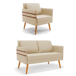 Kit 01 Namoradeira 02 Lugares e 01 Poltrona Mari Suede Pés Palito Castanho - D'Rossi