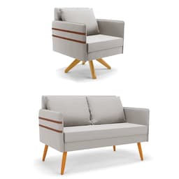 Kit 01 Namoradeira 02 Lugares e 01 Poltrona Mari Veludo Cinza Base de Madeira MA30 - D'Rossi