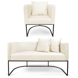 Kit 01 Namoradeira 02 Lugares e 01 Poltrona Paola Linho Base Metálica Preto - D'Rossi