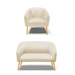 Kit 01 Namoradeira 02 Lugares e 01 Poltrona Stella Corino Pés Palito Castanho - D'Rossi