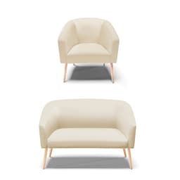 Kit 01 Namoradeira 02 Lugares e 01 Poltrona Stella Corino Pés Palito Natural - D'Rossi