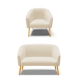 Kit 01 Namoradeira 02 Lugares e 01 Poltrona Stella Linho Pés Palito Castanho - D'Rossi