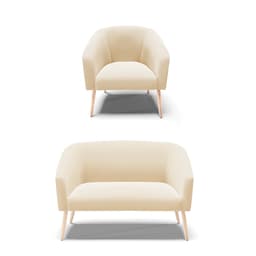 Kit 01 Namoradeira 02 Lugares e 01 Poltrona Stella Suede Pés Palito Natural - D'Rossi