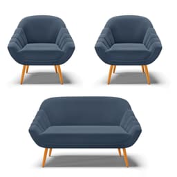 Kit 01 Namoradeira 02 Lugares e 02 Poltronas Giovana Suede Azul Marinho Pés Palito Castanho - D'Rossi