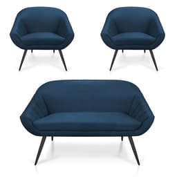 Kit 01 Namoradeira 02 Lugares e 02 Poltronas Giovana Suede Azul Marinho Pés Palito De Ferro - D'Rossi