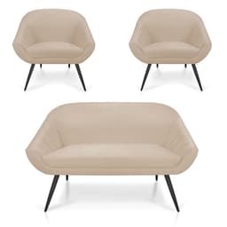 Kit 01 Namoradeira 02 Lugares e 02 Poltronas Giovana Suede Bege Pés Palito De Ferro - D'Rossi