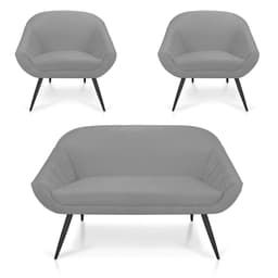 Kit 01 Namoradeira 02 Lugares e 02 Poltronas Giovana Suede Cinza Pés Palito De Ferro - D'Rossi