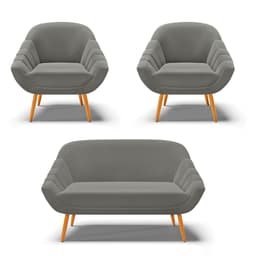 Kit 01 Namoradeira 02 Lugares e 02 Poltronas Giovana Suede Grafite Pés Palito Castanho - D'Rossi