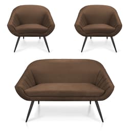 Kit 01 Namoradeira 02 Lugares e 02 Poltronas Giovana Suede Marrom Pés Palito De Ferro - D'Rossi