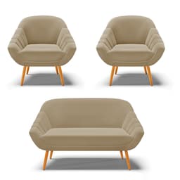 Kit 01 Namoradeira 02 Lugares e 02 Poltronas Giovana Suede Marrom Rato Pés Palito Castanho - D'Rossi
