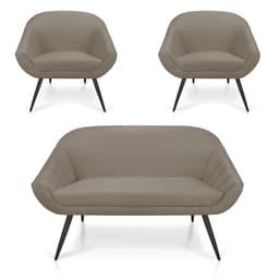 Kit 01 Namoradeira 02 Lugares e 02 Poltronas Giovana Suede Marrom Rato Pés Palito De Ferro - D'Rossi