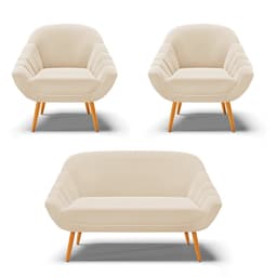 Kit 01 Namoradeira 02 Lugares e 02 Poltronas Giovana Suede Pés Palito Castanho - D'Rossi