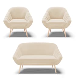 Kit 01 Namoradeira 02 Lugares e 02 Poltronas Giovana Suede Pés Palito Natural - D'Rossi