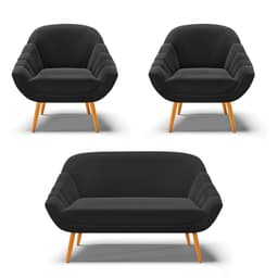 Kit 01 Namoradeira 02 Lugares e 02 Poltronas Giovana Suede Preto Pés Palito Castanho - D'Rossi