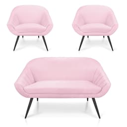 Kit 01 Namoradeira 02 Lugares e 02 Poltronas Giovana Suede Rosa Bebê Pés Palito De Ferro - D'Rossi