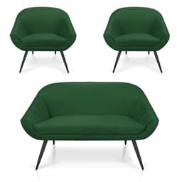 Kit 01 Namoradeira 02 Lugares e 02 Poltronas Giovana Suede Verde Pés Palito De Ferro - D'Rossi