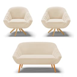 Kit 01 Namoradeira 02 Lugares e 02 Poltronas Giratória Giovana Suede Base Madeira MA30 - D'Rossi
