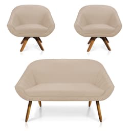 Kit 01 Namoradeira 02 Lugares e 02 Poltronas Giratória Giovana Suede Base Madeira MM30 - D'Rossi