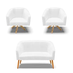 Kit 01 Namoradeira 02 Lugares e 02 Poltronas Giratória Stella Corano Branco Base Madeira MA30 - D'Rossi