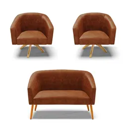 Kit 01 Namoradeira 02 Lugares e 02 Poltronas Giratória Stella Corano Nozes Base Madeira MA30 - D'Rossi