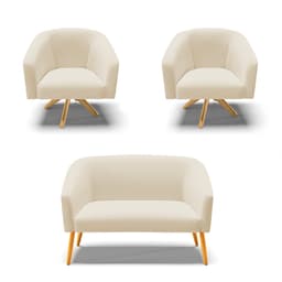 Kit 01 Namoradeira 02 Lugares e 02 Poltronas Giratória Stella Linho Base Madeira MA30 - D'Rossi