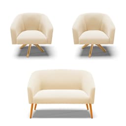 Kit 01 Namoradeira 02 Lugares e 02 Poltronas Giratória Stella Suede Base Madeira MA30 - D'Rossi