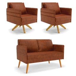 Kit 01 Namoradeira 02 Lugares e 02 Poltronas Mari Corano Nozes Base de Madeira MA30 - D'Rossi