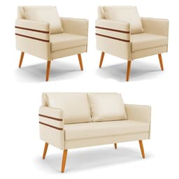 Kit 01 Namoradeira 02 Lugares e 02 Poltronas Mari Corino Bege Pés Palito Castanho - D'Rossi