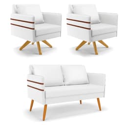 Kit 01 Namoradeira 02 Lugares e 02 Poltronas Mari Corino Branco Base de Madeira MA30 - D'Rossi