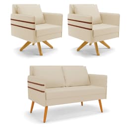 Kit 01 Namoradeira 02 Lugares e 02 Poltronas Mari Linho Base de Madeira MA30 - D'Rossi