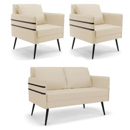 Kit 01 Namoradeira 02 Lugares e 02 Poltronas Mari Linho Bege A19 Pés Palito de Ferro - D'Rossi