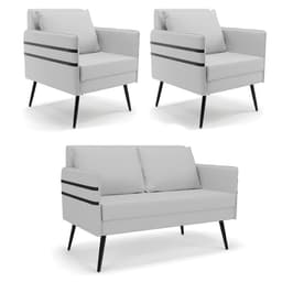 Kit 01 Namoradeira 02 Lugares e 02 Poltronas Mari Linho Cinza A05 Pés Palito de Ferro - D'Rossi