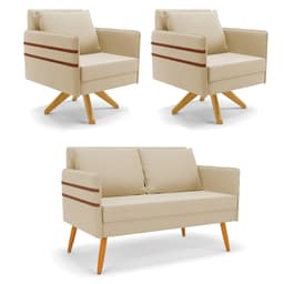 Kit 01 Namoradeira 02 Lugares e 02 Poltronas Mari Suede Base de Madeira MA30 - D'Rossi